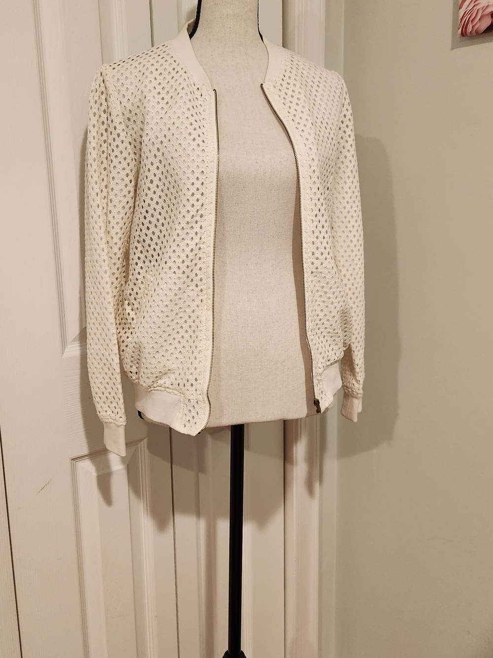 Light Cream Perforated Bomber Jacket - Women
